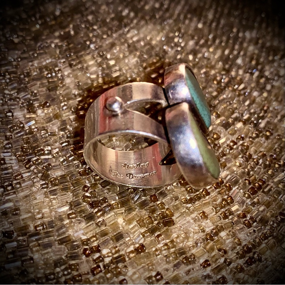 Margaret Thurman Echo The Dreamer Sterling Natural River Jade Rock Ring Signed - Picture 2 of 9